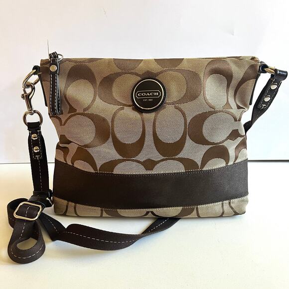 COACH Signature Crossbody, Brown Logo Print - Picture 10 of 16